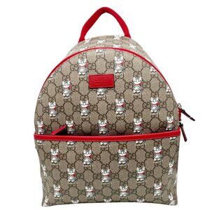 Gucci  Children's Printed GG Supreme Cat Canvas Backpack Red 782708